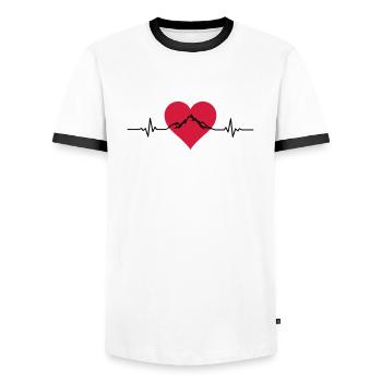Landschaft - Berge Puls Herz - Männer Kontrast-T-Shirt - Weiß/Schwarz - Vorne - AI Model Female 172 light (172cm) & AI Model Male 178 dark (178cm)