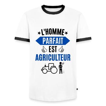 L'homme parfait est agriculteur - T-shirt contrasté Homme - blanc/noir - Devant - AI Model Female 172 light (172cm) & AI Model Male 178 dark (178cm)