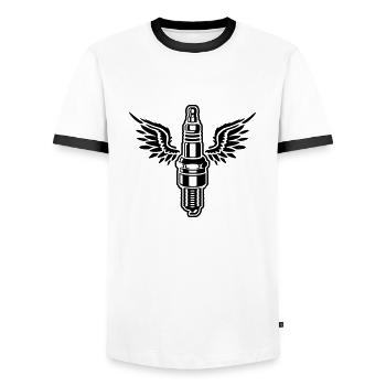 Spark plug with wings - motor - car - workshop - Men's Ringer Shirt - white/black - Front - AI Model Female 172 light (172cm) & AI Model Male 178 dark (178cm)