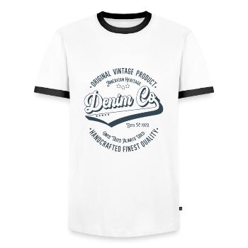 Denim Co. original vintage product handcrafted - Men's Ringer Shirt - white/black - Front - AI Model Female 172 light (172cm) & AI Model Male 178 dark (178cm)