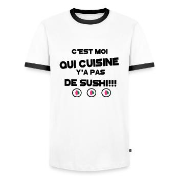 y'a pas de sushi 5 - T-shirt contrasté Homme - blanc/noir - Devant - AI Model Female 172 light (172cm) & AI Model Male 178 dark (178cm)