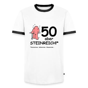 50 mais Steinreich V2 - T-shirt contrasté Homme - blanc/noir - Devant - AI Model Female 172 light (172cm) & AI Model Male 178 dark (178cm)