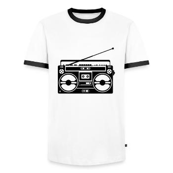 Ghetto Blaster Retro - Men's Ringer Shirt - white/black - Front - AI Model Female 172 light (172cm) & AI Model Male 178 dark (178cm)