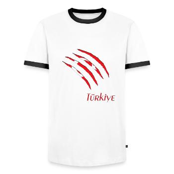 Türkei Türkiye - Männer Kontrast-T-Shirt - Weiß/Schwarz - Vorne - AI Model Female 172 light (172cm) & AI Model Male 178 dark (178cm)