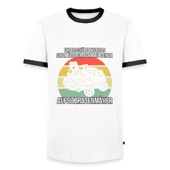 Gartenfreund Spruch für Rentner mit Rasenmäher - Männer Kontrast-T-Shirt - Weiß/Schwarz - Vorne - AI Model Female 172 light (172cm) & AI Model Male 178 dark (178cm)
