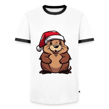 Beaver Christmas - Men's Ringer Shirt - white/black - Front - AI Model Female 172 light (172cm) & AI Model Male 178 dark (178cm)