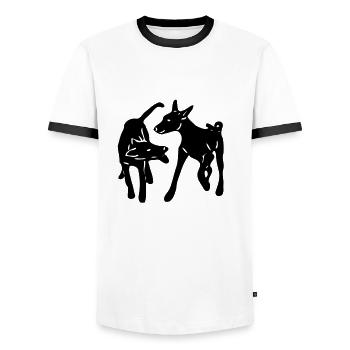 spielende_hunde - Männer Kontrast-T-Shirt - Weiß/Schwarz - Vorne - AI Model Female 172 light (172cm) & AI Model Male 178 dark (178cm)