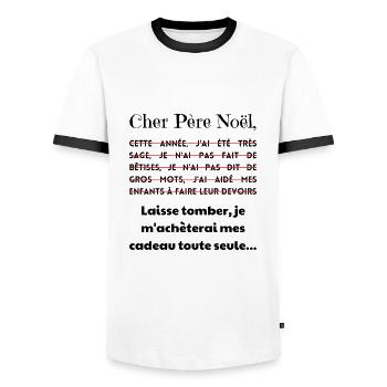 Cher Père Noël cadeaux - T-shirt contrasté Homme - blanc/noir - Devant - AI Model Female 172 light (172cm) & AI Model Male 178 dark (178cm)