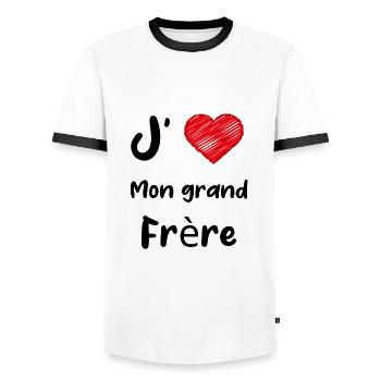 J aime mon grand frère - T-shirt contrasté Homme - blanc/noir - Devant - AI Model Female 172 light (172cm) & AI Model Male 178 dark (178cm)