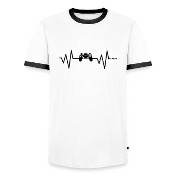 Herzschlag Gaming PS 4 Play Station Controller Pad - Männer Kontrast-T-Shirt - Weiß/Schwarz - Vorne - AI Model Female 172 light (172cm) & AI Model Male 178 dark (178cm)