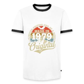 1979 Vintage né Vintage cadeau d’anniversaire - T-shirt contrasté Homme - blanc/noir - Devant - AI Model Female 172 light (172cm) & AI Model Male 178 dark (178cm)
