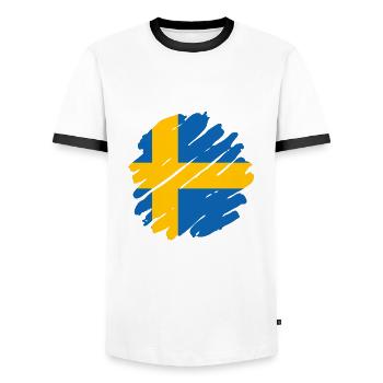 Suède Drapeau Scandinavie Drapeau suédois - T-shirt contrasté Homme - blanc/noir - Devant - AI Model Female 172 light (172cm) & AI Model Male 178 dark (178cm)