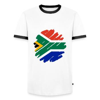 South Africa Flag Africa South African Flag - Men's Ringer Shirt - white/black - Front - AI Model Female 172 light (172cm) & AI Model Male 178 dark (178cm)