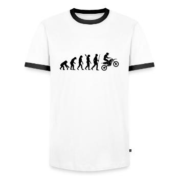 MOTORRAD EVOLUTION - Männer Kontrast-T-Shirt - Weiß/Schwarz - Vorne - AI Model Female 172 light (172cm) & AI Model Male 178 dark (178cm)