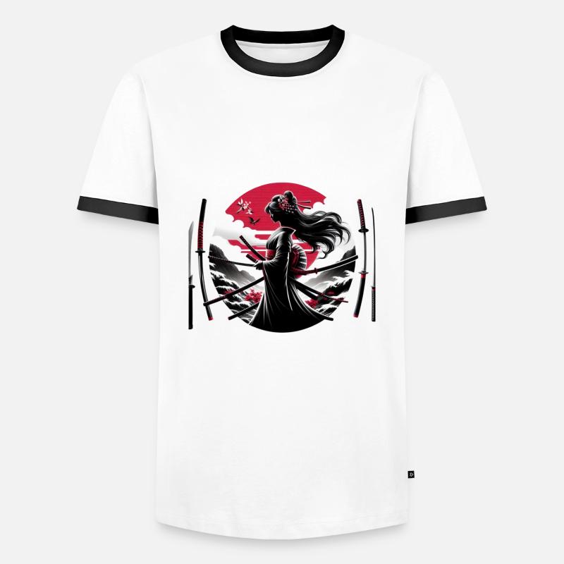 Samurai Mädchen Katana - Männer Kontrast-T-Shirt - Weiß/Schwarz