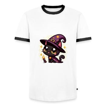 Spooky kitty Halloween - T-shirt contrasté Homme - blanc/noir - Devant - AI Model Female 172 light (172cm) & AI Model Male 178 dark (178cm)