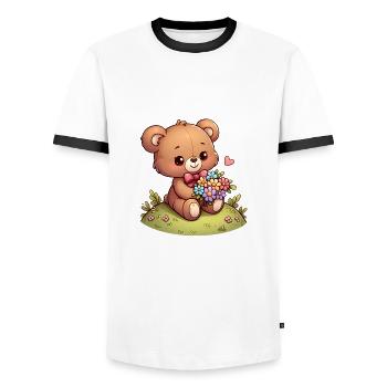 Teddy Bear 6 - Men's Ringer Shirt - white/black - Front - AI Model Female 172 light (172cm) & AI Model Male 178 dark (178cm)