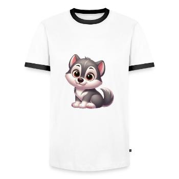 Wolf 13 - Men's Ringer Shirt - white/black - Front - AI Model Female 172 light (172cm) & AI Model Male 178 dark (178cm)