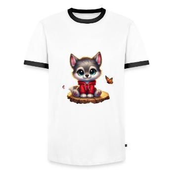 Wolf 10 - Men's Ringer Shirt - white/black - Front - AI Model Female 172 light (172cm) & AI Model Male 178 dark (178cm)