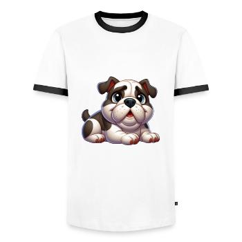 English Bulldog 3 - Men's Ringer Shirt - white/black - Front - AI Model Female 172 light (172cm) & AI Model Male 178 dark (178cm)