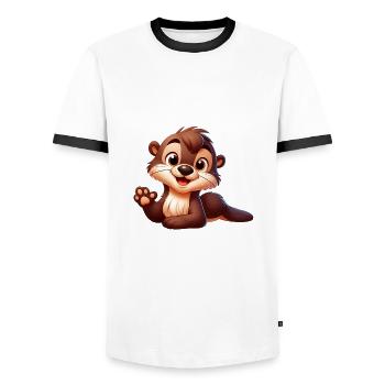 loutre 2 - T-shirt contrasté Homme - blanc/noir - Devant - AI Model Female 172 light (172cm) & AI Model Male 178 dark (178cm)