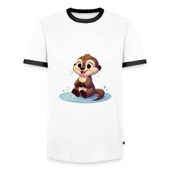 loutre 3 - T-shirt contrasté Homme - blanc/noir - Devant - AI Model Female 172 light (172cm) & AI Model Male 178 dark (178cm)