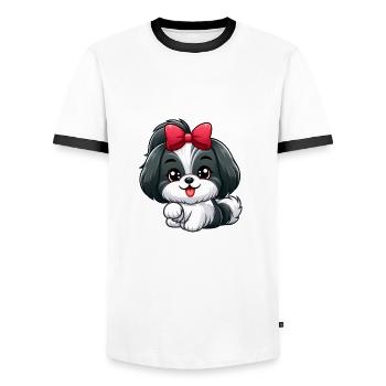 Shih Tzu 3 - Men's Ringer Shirt - white/black - Front - AI Model Female 172 light (172cm) & AI Model Male 178 dark (178cm)
