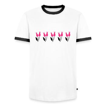 Tulipes dans une rangée - rose - T-shirt contrasté Homme - blanc/noir - Devant - AI Model Female 172 light (172cm) & AI Model Male 178 dark (178cm)