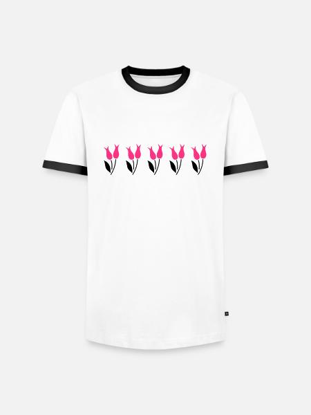 Tulipes dans une rangée - rose - T-shirt contrasté Homme - blanc/noir