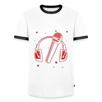 Musique - musique - Son - Casque - Mircrofon - T-shirt contrasté Homme - blanc/noir - Devant - AI Model Female 172 light (172cm) & AI Model Male 178 dark (178cm)