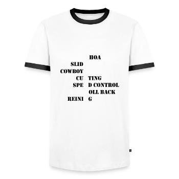 Cowboys de lettrage occidentaux - T-shirt contrasté Homme - blanc/noir - Devant - AI Model Female 172 light (172cm) & AI Model Male 178 dark (178cm)