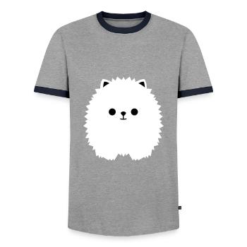 Zwergspitz V1 - Männer Kontrast-T-Shirt - Grau/Navy  - Vorne - AI Model Female 172 light (172cm) & AI Model Male 178 light (178cm)