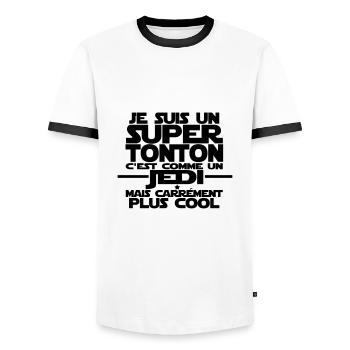 je suis un super tonton comme un jedi - T-shirt contrasté Homme - blanc/noir - Devant - AI Model Female 172 light (172cm) & AI Model Male 178 dark (178cm)