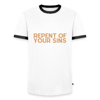 Bereue deine Sünden - Christliches Zitat - Männer Kontrast-T-Shirt - Weiß/Schwarz - Vorne - AI Model Female 172 light (172cm) & AI Model Male 178 dark (178cm)