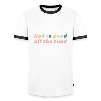 God Is Good All The TIme - Colorful Vibe Christian - Men's Ringer Shirt - white/black - Front - AI Model Female 172 light (172cm) & AI Model Male 178 dark (178cm)