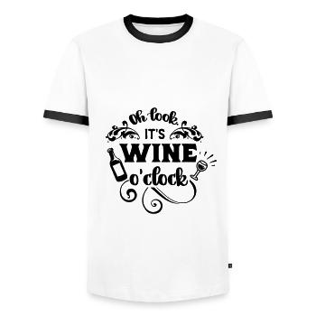 Wine o clock - time for wine lovers - Men's Ringer Shirt - white/black - Front - AI Model Female 172 light (172cm) & AI Model Male 178 dark (178cm)