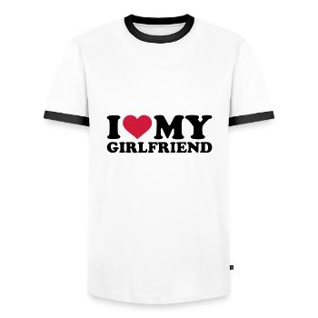 I love my girlfriend - T-shirt contrasté Homme - blanc/noir - Devant - AI Model Female 172 light (172cm) & AI Model Male 178 dark (178cm)