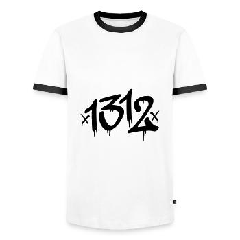 1312 - Men's Ringer Shirt - white/black - Front - AI Model Female 172 light (172cm) & AI Model Male 178 dark (178cm)