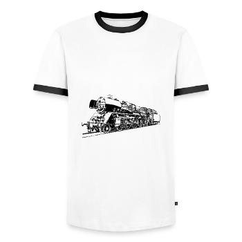 Steam locomotive 03 1010 - Men's Ringer Shirt - white/black - Front - AI Model Female 172 light (172cm) & AI Model Male 178 dark (178cm)