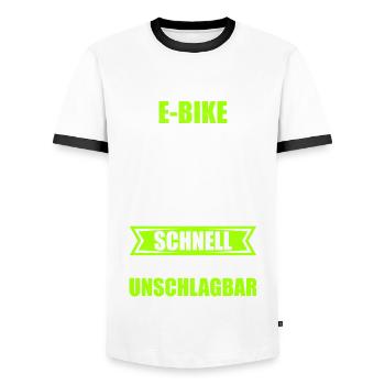 E-Bike Elektrofahrrad MTB Mountainbike Geschenk - Männer Kontrast-T-Shirt - Weiß/Schwarz - Vorne - AI Model Female 172 light (172cm) & AI Model Male 178 dark (178cm)