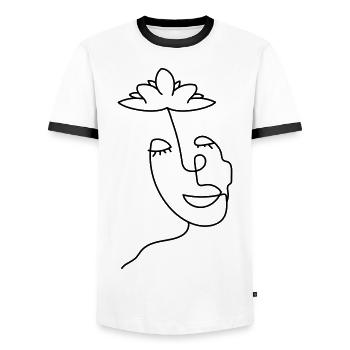 Minimalist head with lotus flower - Men's Ringer Shirt - white/black - Front - AI Model Female 172 light (172cm) & AI Model Male 178 dark (178cm)
