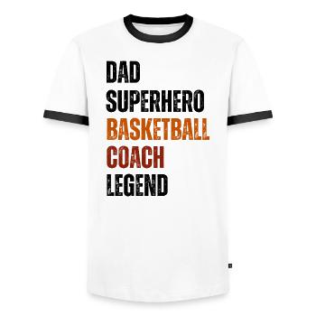 basketball coach legend dad superhero vintage text - Men's Ringer Shirt - white/black - Front - AI Model Female 172 light (172cm) & AI Model Male 178 dark (178cm)