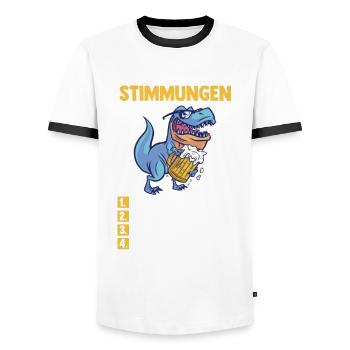 Dinosaurier Bier Meine Vier Stimmungen - Männer Kontrast-T-Shirt - Weiß/Schwarz - Vorne - AI Model Female 172 light (172cm) & AI Model Male 178 dark (178cm)
