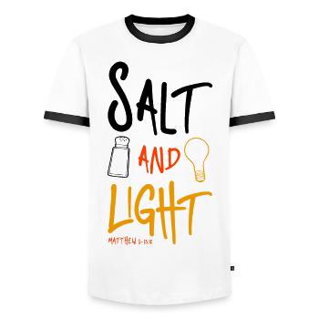 Messages Bible Salt of the Earth Light of the World - Men's Ringer Shirt - white/black - Front - AI Model Female 172 light (172cm) & AI Model Male 178 dark (178cm)