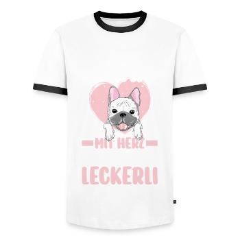 Frenchie Französische Bulldogge Hund Frenchie - Männer Kontrast-T-Shirt - Weiß/Schwarz - Vorne - AI Model Female 172 light (172cm) & AI Model Male 178 dark (178cm)