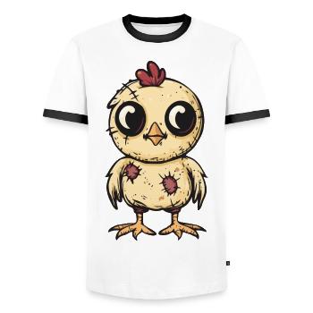 Huhn Halloween Comic Lustig - Männer Kontrast-T-Shirt - Weiß/Schwarz - Vorne - AI Model Female 172 light (172cm) & AI Model Male 178 dark (178cm)