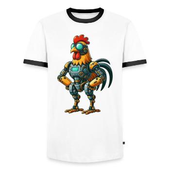 Robot Poulet Coq Poule Cyborg Conception Mécanique - T-shirt contrasté Homme - blanc/noir - Devant - AI Model Female 172 light (172cm) & AI Model Male 178 dark (178cm)