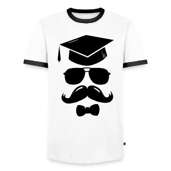 Funny College High School Graduation Grad T-Shirt - Men's Ringer Shirt - white/black - Front - AI Model Female 172 light (172cm) & AI Model Male 178 dark (178cm)