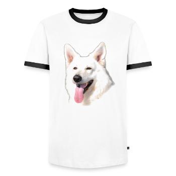 Weißer Schäferhund - Männer Kontrast-T-Shirt - Weiß/Schwarz - Vorne - AI Model Female 172 light (172cm) & AI Model Male 178 dark (178cm)