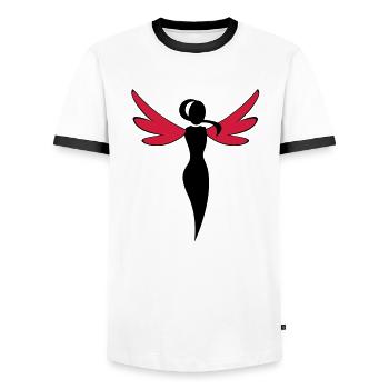 flying - Men's Ringer Shirt - white/black - Front - AI Model Female 172 light (172cm) & AI Model Male 178 dark (178cm)